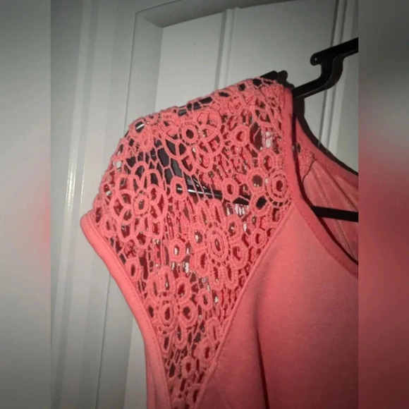 LC Lauren Conrad Pink Dress Womens Short Lace Sleeves Empire Waist - Picture 4 of 4